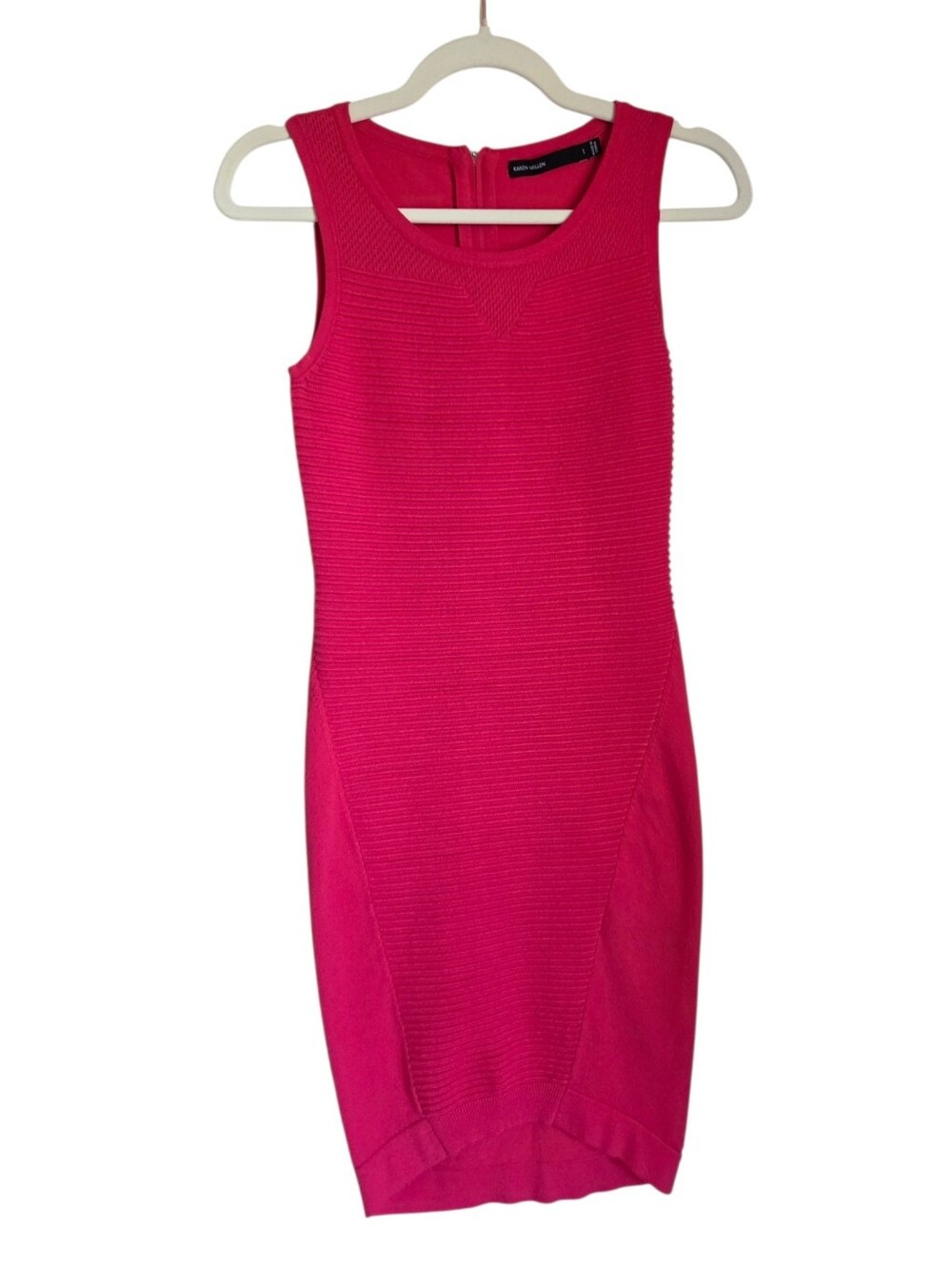 karen millen pink knit bandage bodycon dress sleeveless scoop neck zip size S